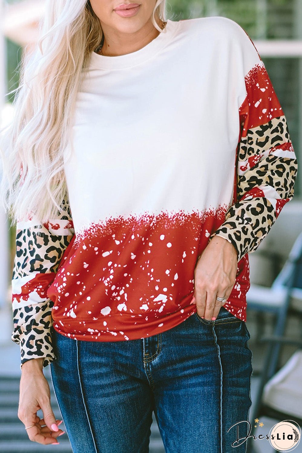 Tie-Dye Leopard Long Sleeve Top