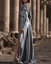 Women's Long Sleeve Slit Embroidery Dress