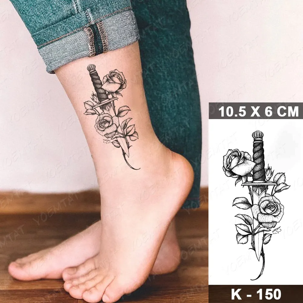 Waterproof Temporary Tattoo Sticker Black Point Line Sunflower Geometric Rose Flash Tatoo Fake Tatto For Body Art Women Men