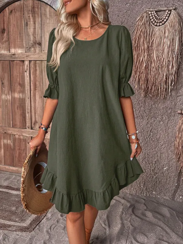 Churchf Churchf New Round Collar Casual In The Loose Dress Women's Dress