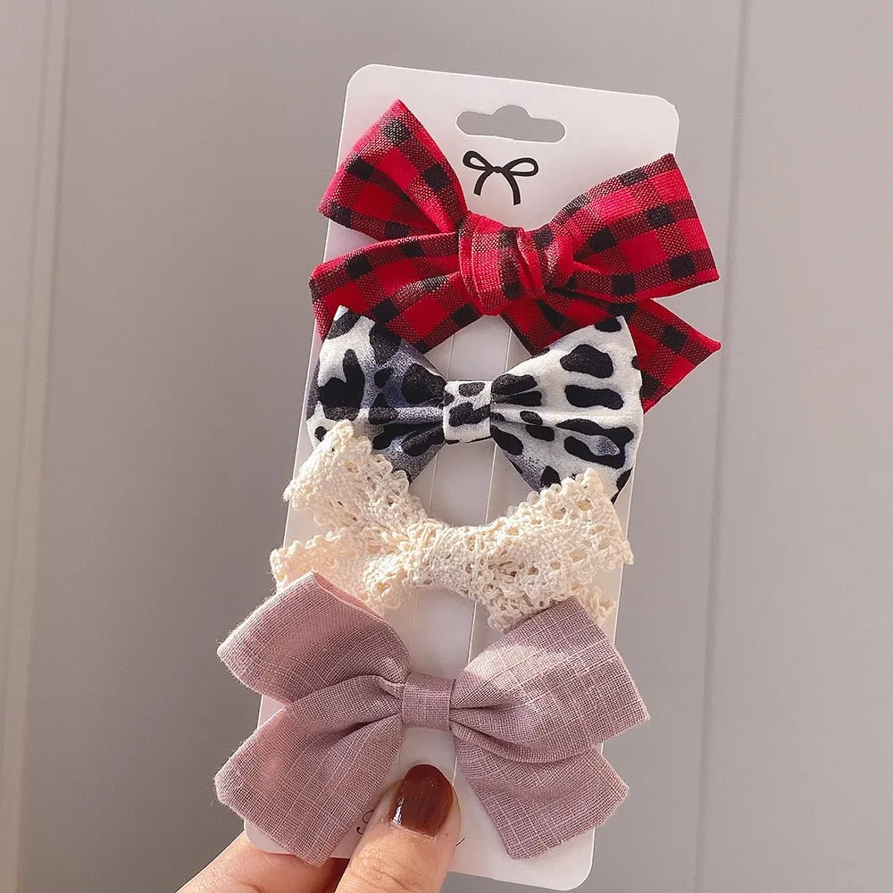 4Pcs/set 2021 New Leopard Print Hair Clips For Cute Girls BB Boutique Hairpins Bowknot Barrettes Headwear Kids Hair Acesssories