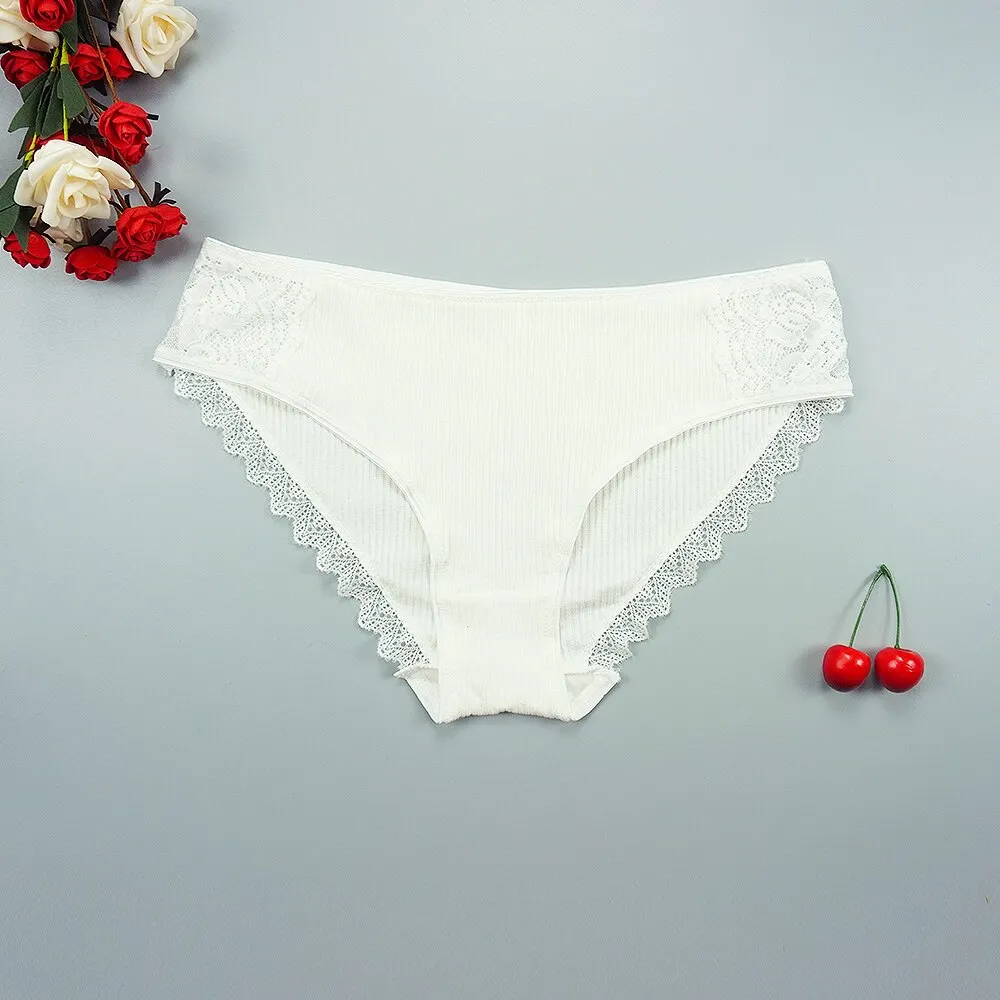 Billionm Women's Cotton Panties Sexy Underwear Strip Lady Mid Rise Underpants Breathable Briefs Intimates Lace Thread Panty