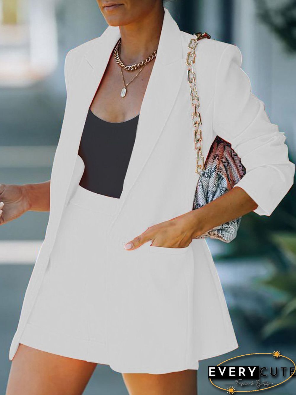 Solid Color Lapel Suit Shorts Suit P15001