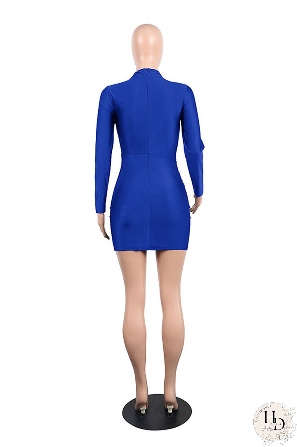 Blue Polyester Long Sleeve Mid Solid Hip skirt shorts