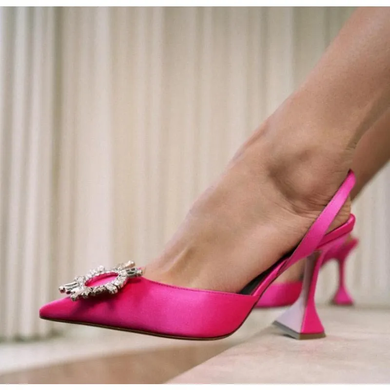 2022 New arrival burgundy pointed transparent sandals new stiletto rhinestone sexy Baotou high heels Wedding Shoes