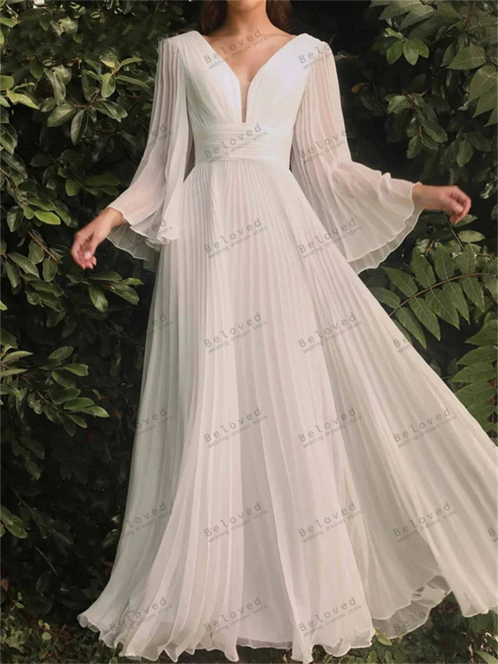 empire waist chiffon dress Ivory Minimalist Off The Shoulder Chiffon Wedding Dresses main image 0