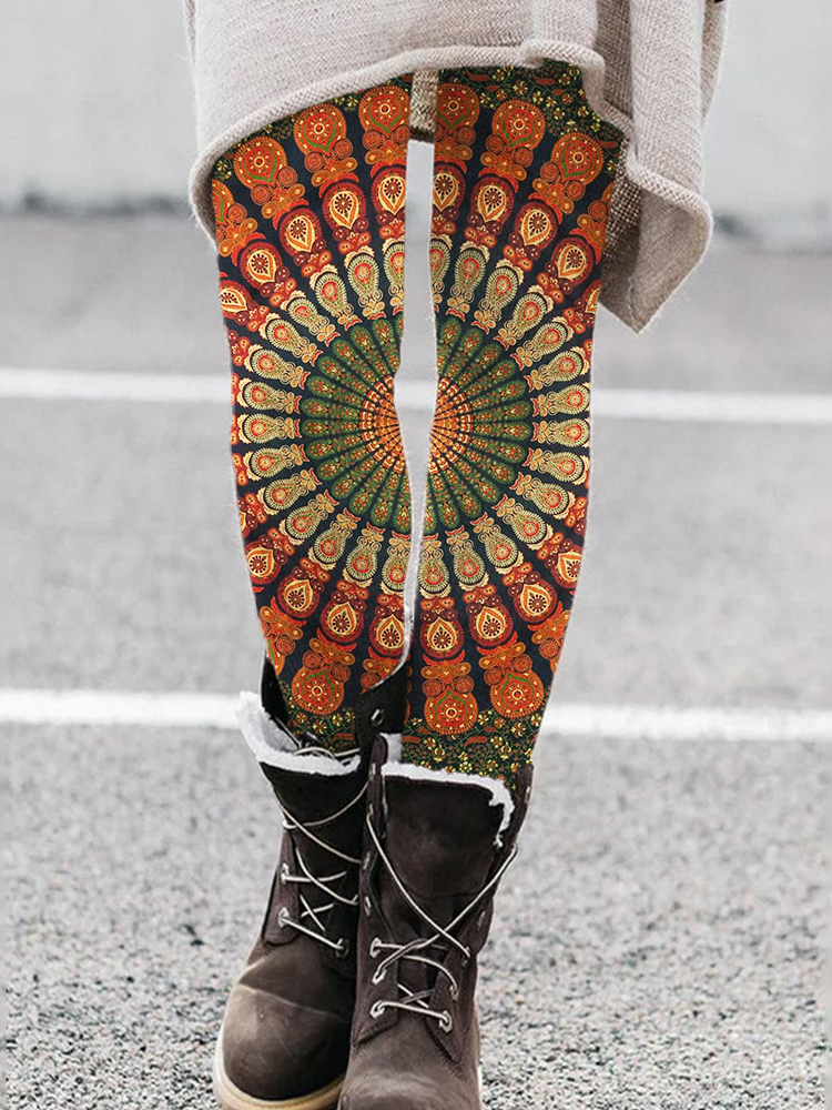 Ethnic Mandala Art Print Cozy Stretch Leggings elevenforest