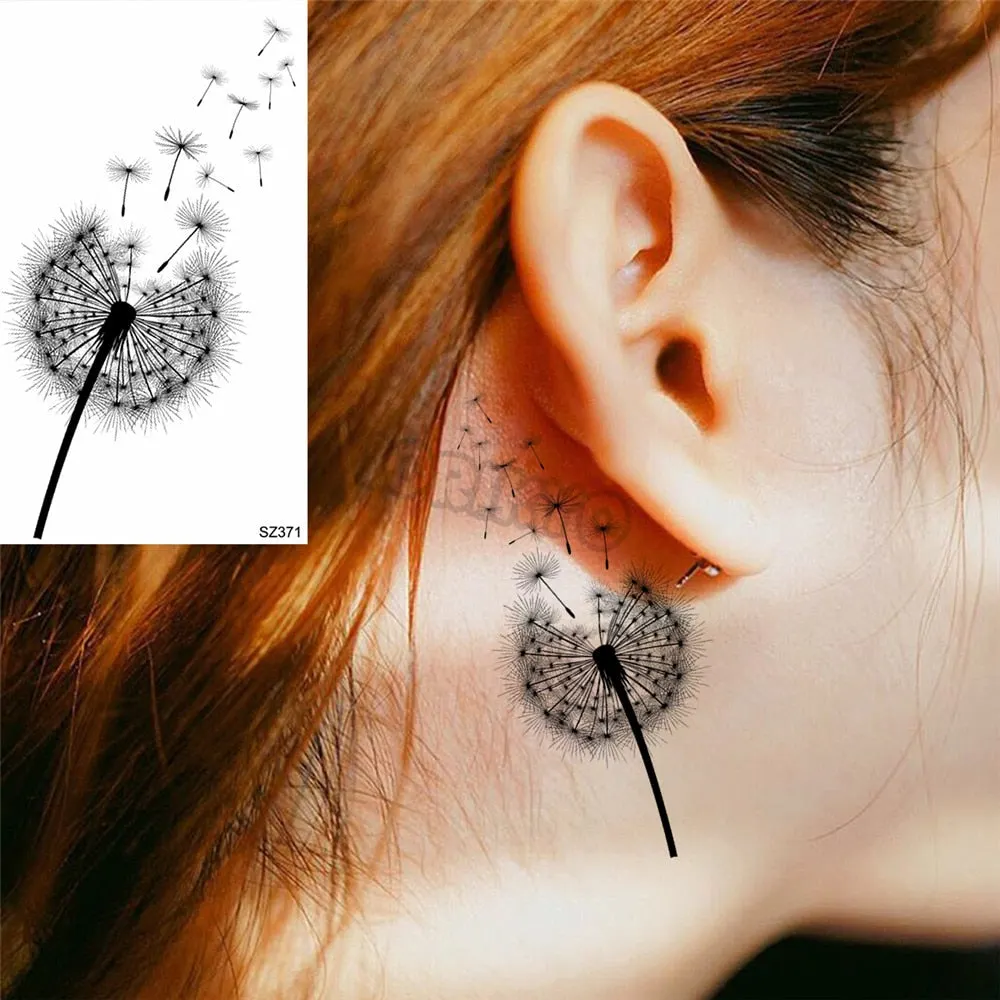 Black Dandelion With Creative Tattoos For Women Men Realistic Sea Wave Mountain Lavender Fake Tattoo Sticker Arm Leg Tatoos 3D