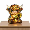 LED 3D Animal Night Lamps Sunflower Highland Cow Table Lamp Cute Bedside Decorations Lamp USB Handcrafted Stained Glass Night Light for Living Room Desk Decor