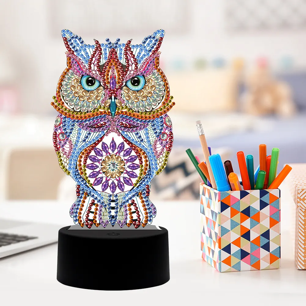 DIY Special Shaped Diamond Painting Owl LED Light Cross Stitch Embroidery