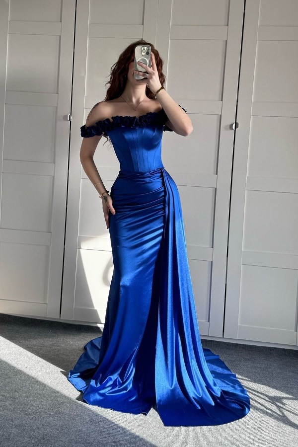 Royal Blue Elegant Movable Shoulder Straps Prom Dress With Side Trail ZT0188