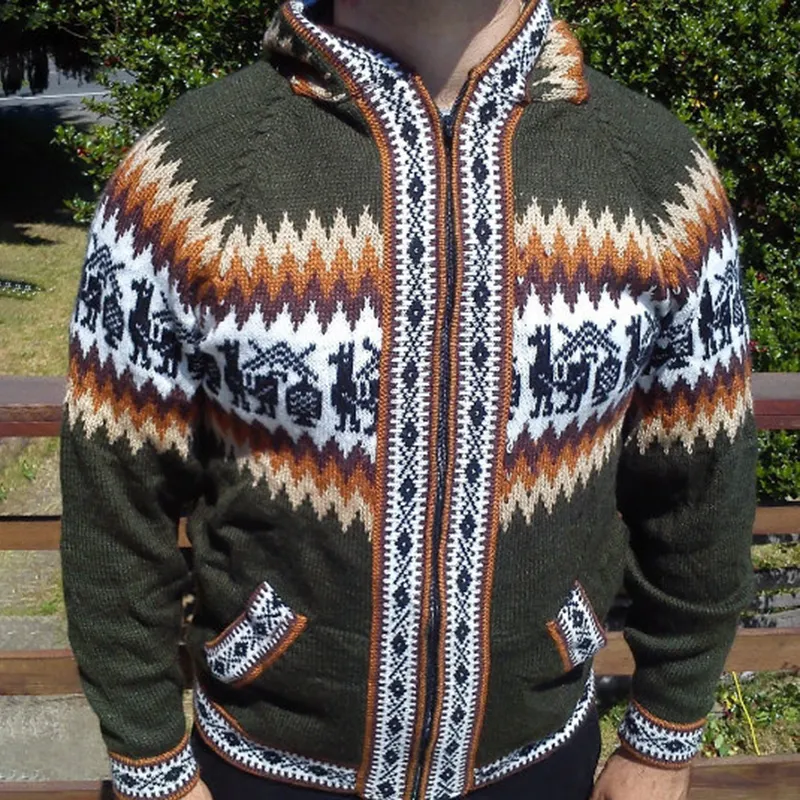 Colourful Iceland Jacquard Zipper Up Hooded Sweater（Unisex）