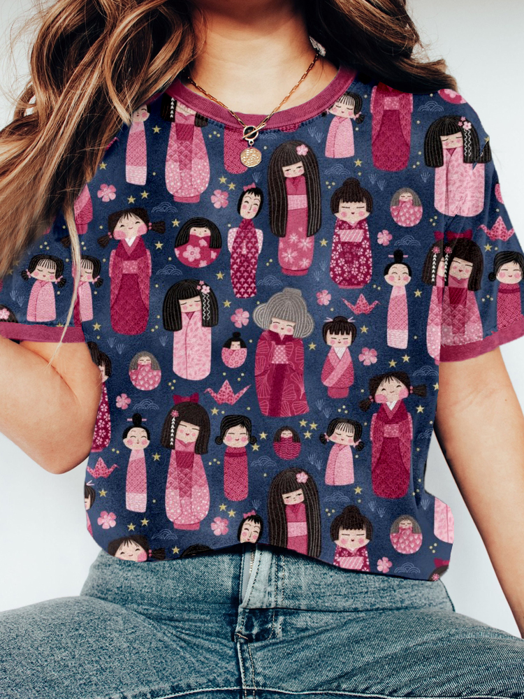 Japanese Kokeshi Dolls Art Vintage T Shirt