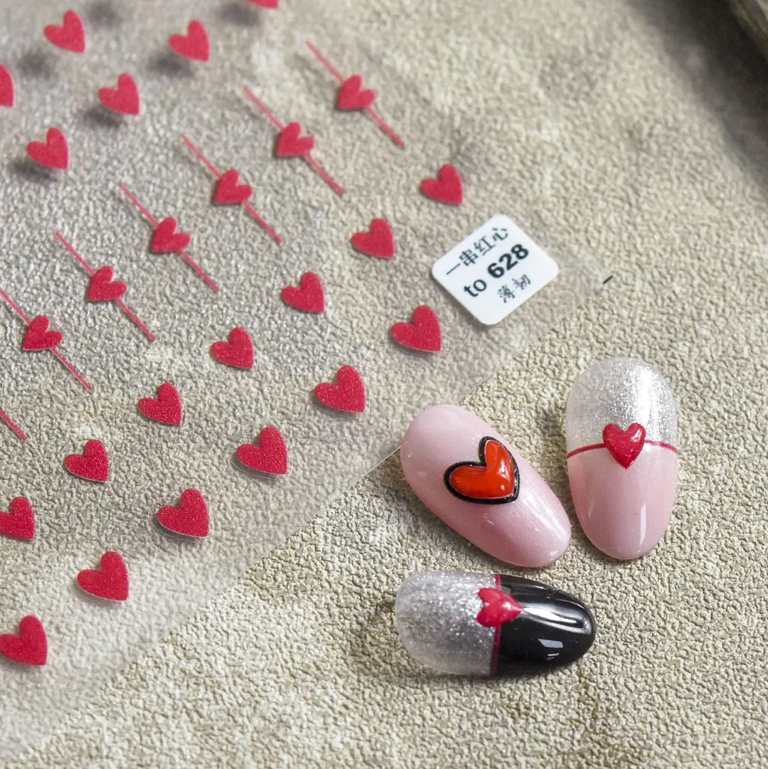Beautizon Black and Red Hearts High Quality 3D Engraved Nail Stickers Nail Art Decorations Nail Decals Design-Nail Inspo