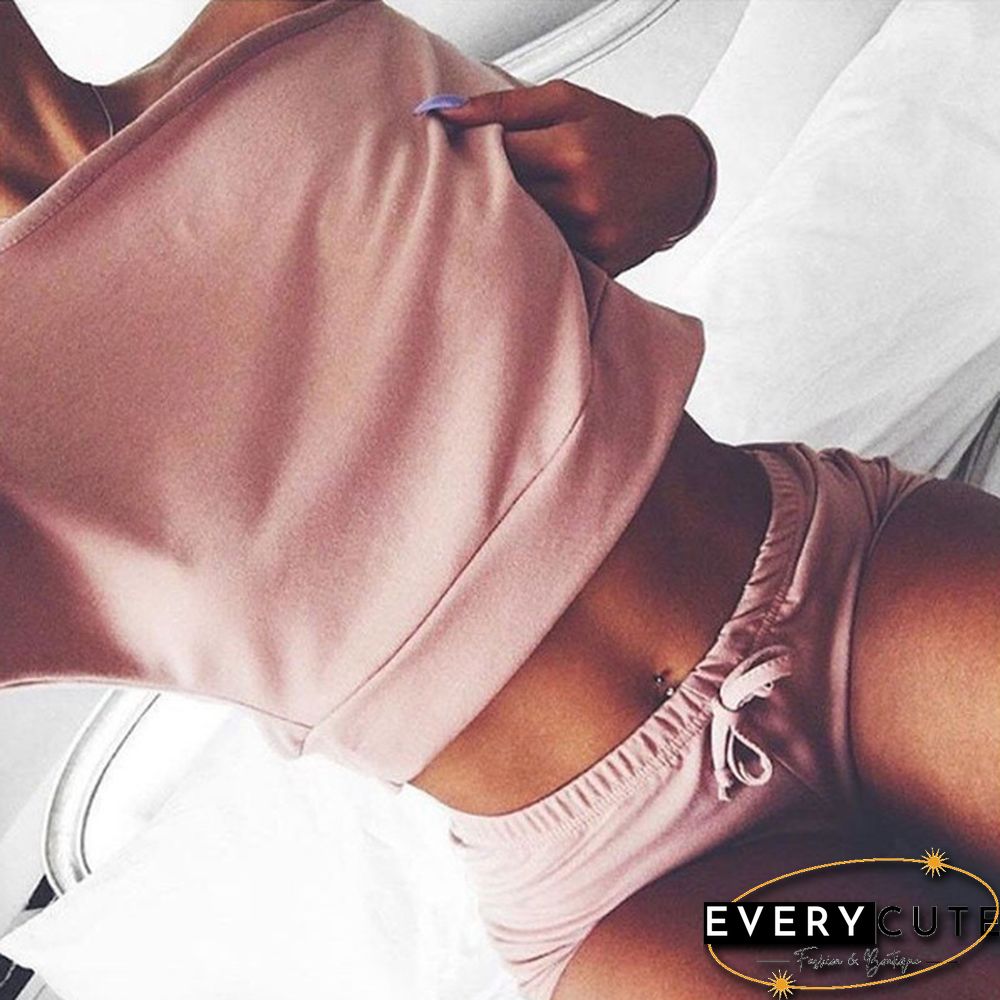 Summer Women Two-Piece Sports Crop Top Shorts Clothes Outfits