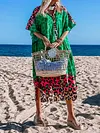 Contrast Color Leopard Loose Short Sleeves V-Neck Maxi Dresses