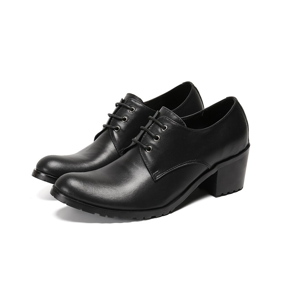 GOOSHOE Men Oxfords High Heel Men Leather Shoes Black Shoes Formal Increase Height Shoes