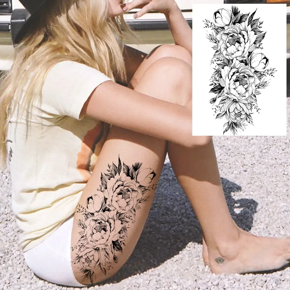 Realistic Sexy Peony Tattoos Temporary Women Adult Flower Arm Tattoos Sticker Waterproof Fake Floral Bloosom Body Leg Art Tatoos 530-1