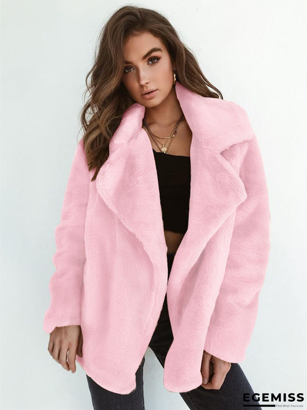 Fashion Solid Color Sexy Plush Lapel Coat | EGEMISS