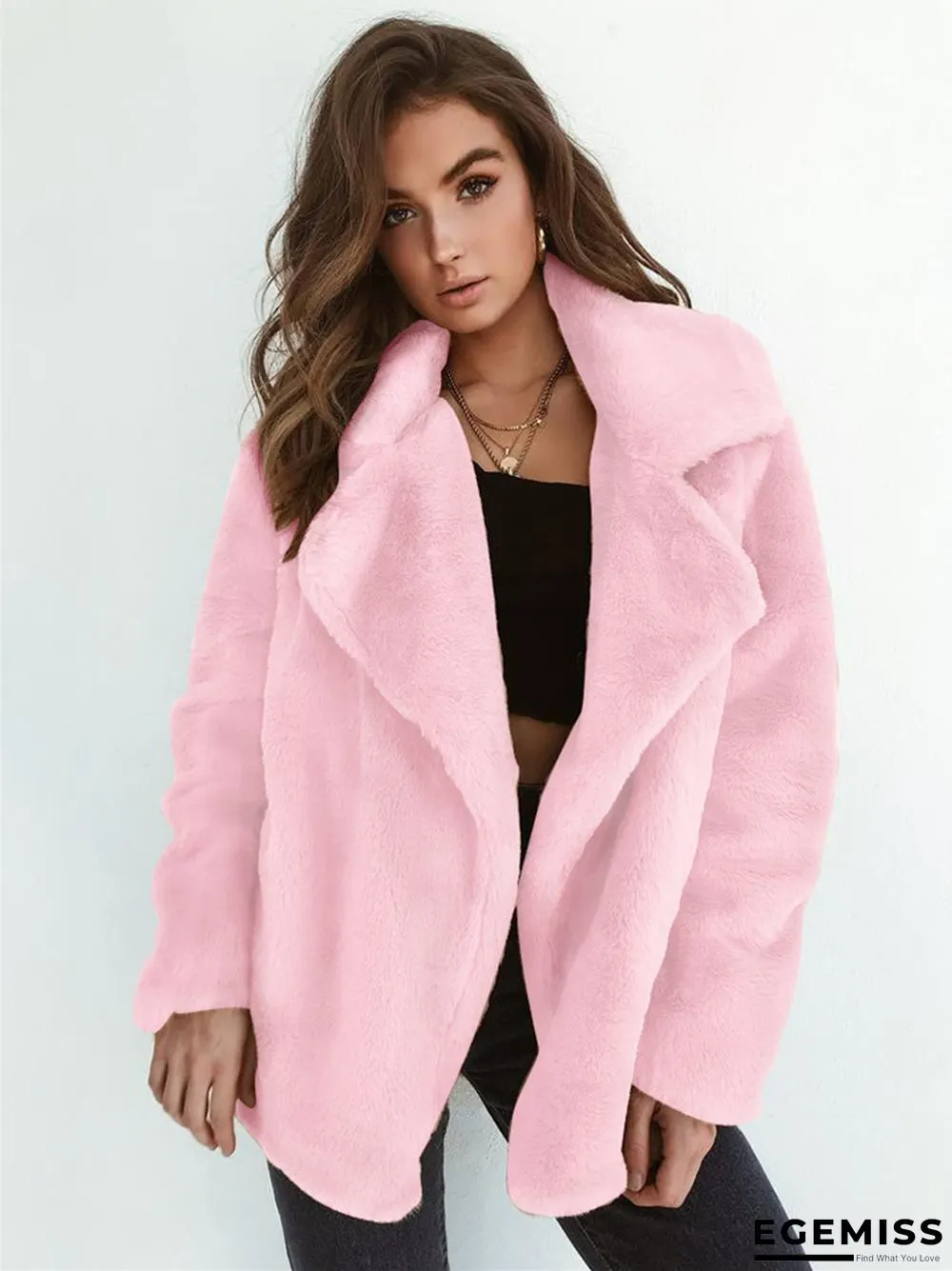 Fashion Solid Color Sexy Plush Lapel Coat | EGEMISS