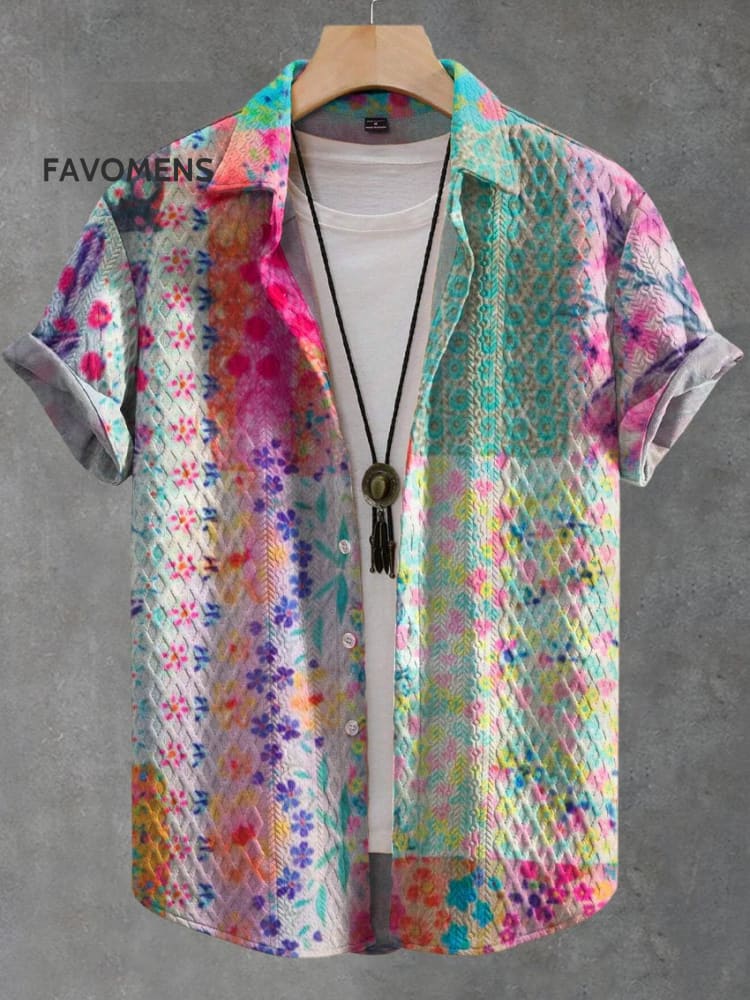 Vintage Art Print Casual Jacquard Shirt Multicolor / S