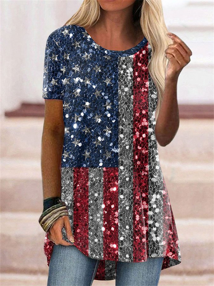 Flag Inspired Glitter Art A Line T Shirt