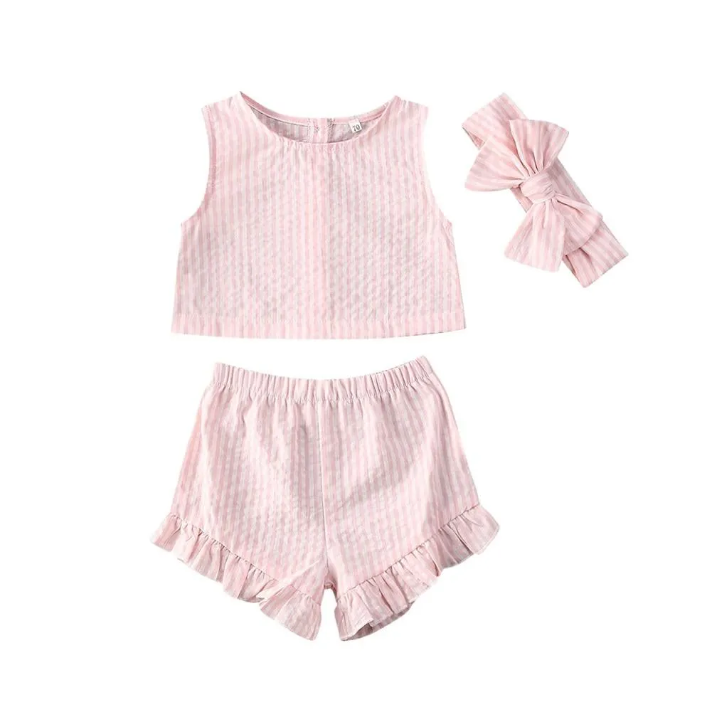 2020 Baby Summer Clothing Baby Girls Kids Sister Match Sleeveless Outfit Tank Top+ Shorts Pants Headband 3PCS Clothes Set