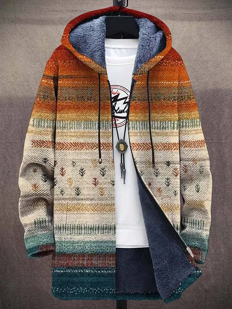 Retro Art Print Plush Thickened Long Sleeve Sweater Jacket Cardigan
