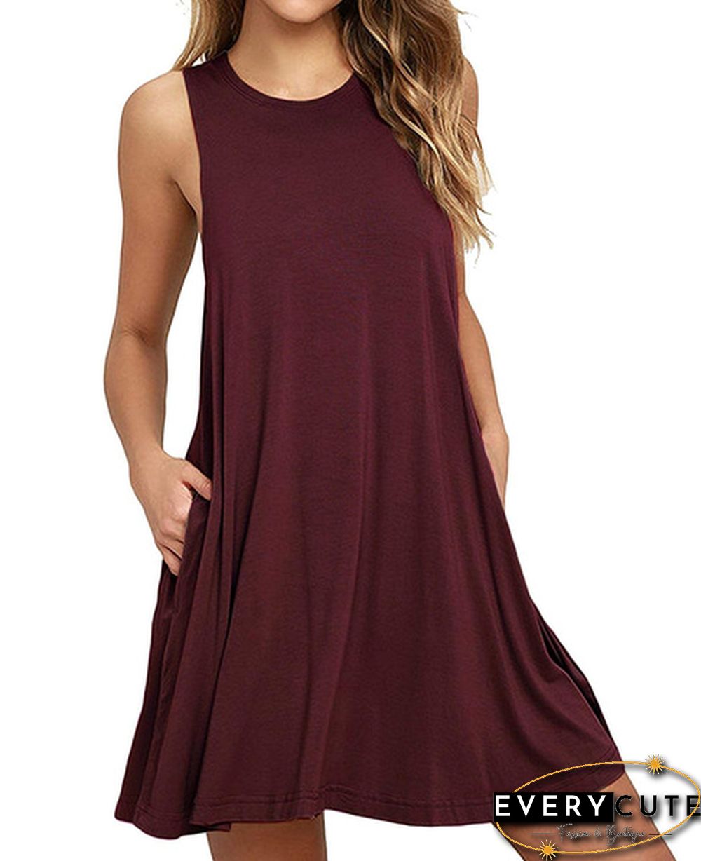 Plus Size XS-8XL Summer Women Casual Round Neck Solid Color Loose Sleeveless Beach Tank Top A-line Pocket Dress Sexy Short Club Party Mini Halter Midi Dresses Robe Ete Femme Knee Length Pleated Skirts Ladies Fashion Swing Cotton T-Shirt Dress