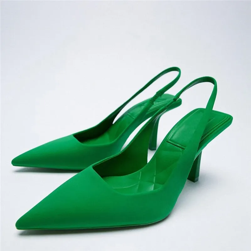 Women Pointed Toe Shoes Light Yellow Diamond Shallow Mouth Slippers Back Strappy Low Heel Sandals For Women 2021 New Arrival