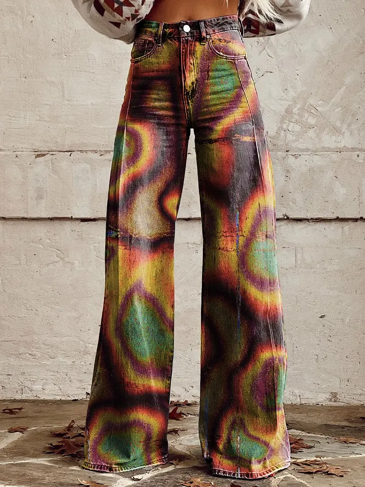 Women's Vintage Print Casual Wide Leg Pants