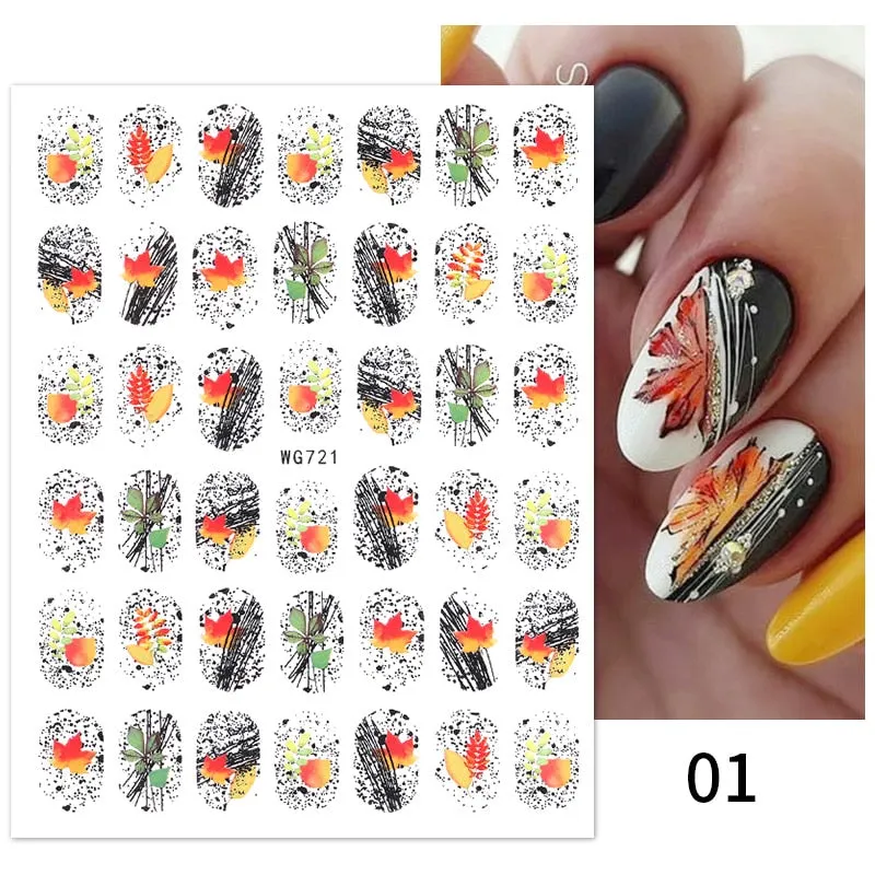 1PC Fall Leaf Flowers Line 3D Nail Sticker Mape Leaves Waves Pattern Decals Slider DIY Nail Art Decoration Wraps For Manicures-Nail Inspo