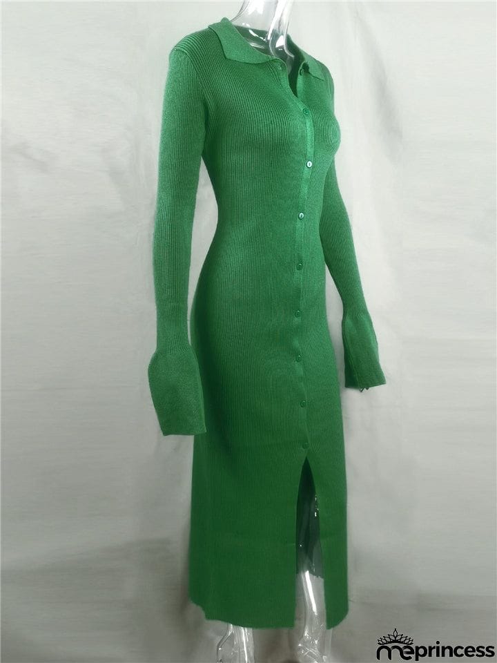 Women's Fashion Simple Style V-Neck Long Sleeve Sweater Dress