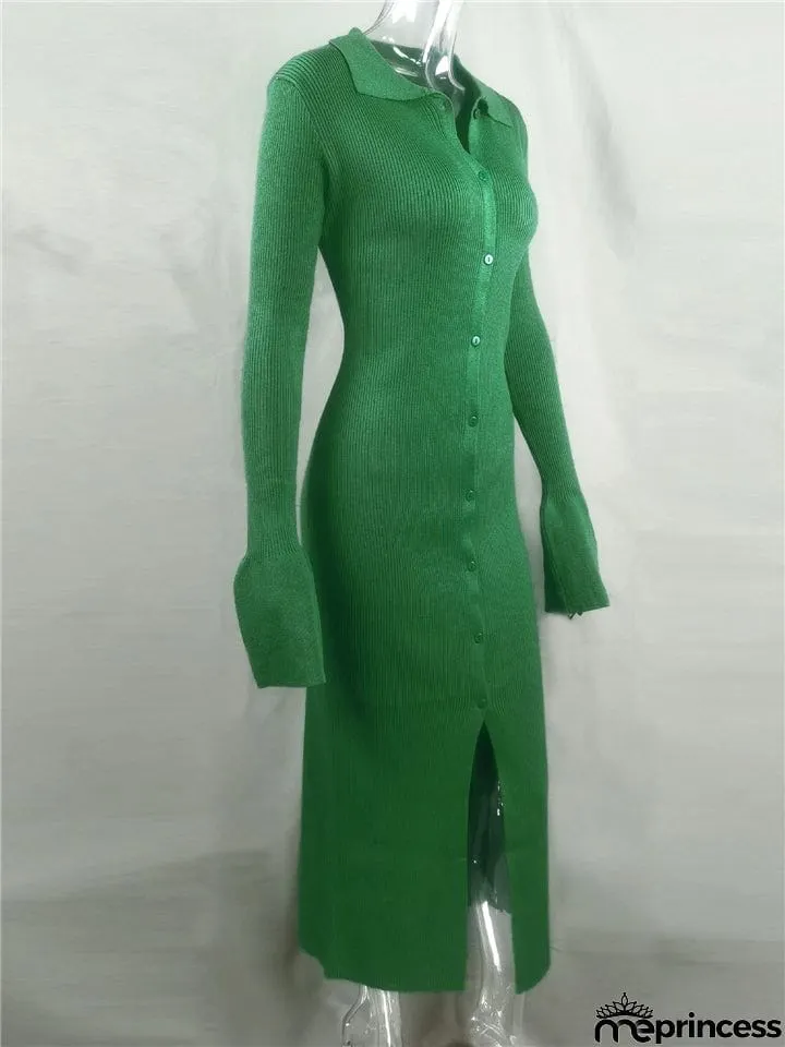 Women's Fashion Simple Style V-Neck Long Sleeve Sweater Dress