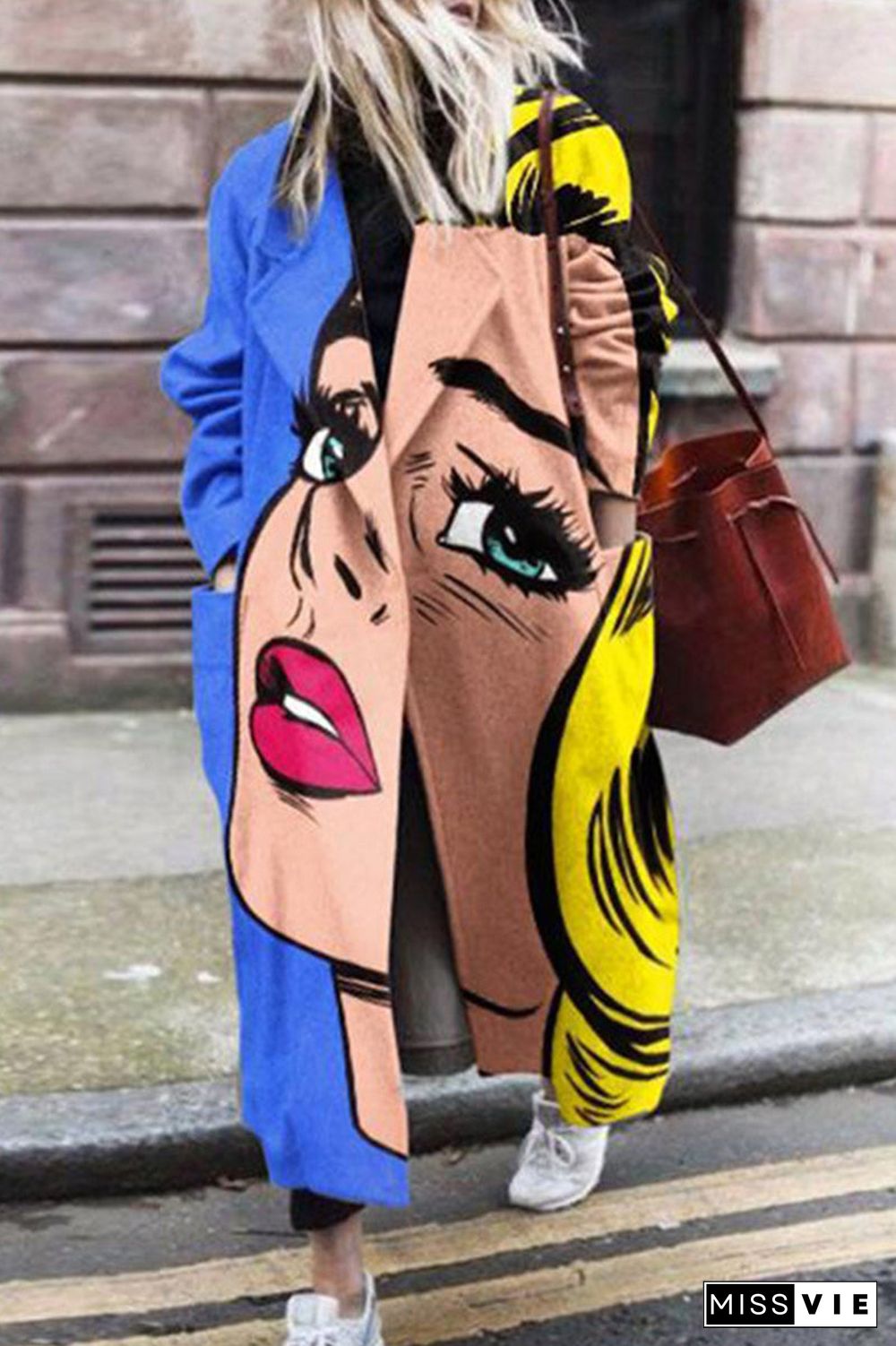 Street Print Pocket Contrast Turn-back Collar Outerwear