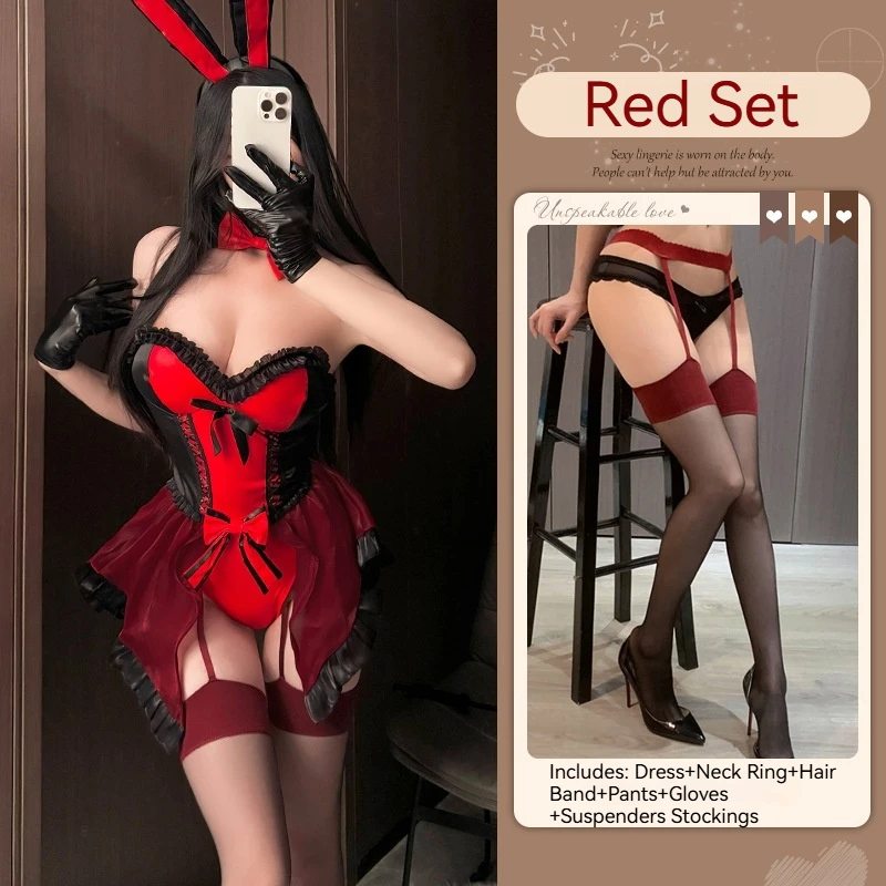 [Wetrose] In Stock Christmas Sexy Lingerie Bunny Girl Cosplay Costume Leather Dress Outfit Full Set