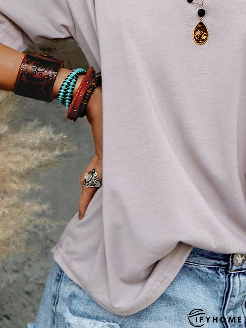 Cotton Holiday Short Sleeve V Neck T-shirt | IFYHOME