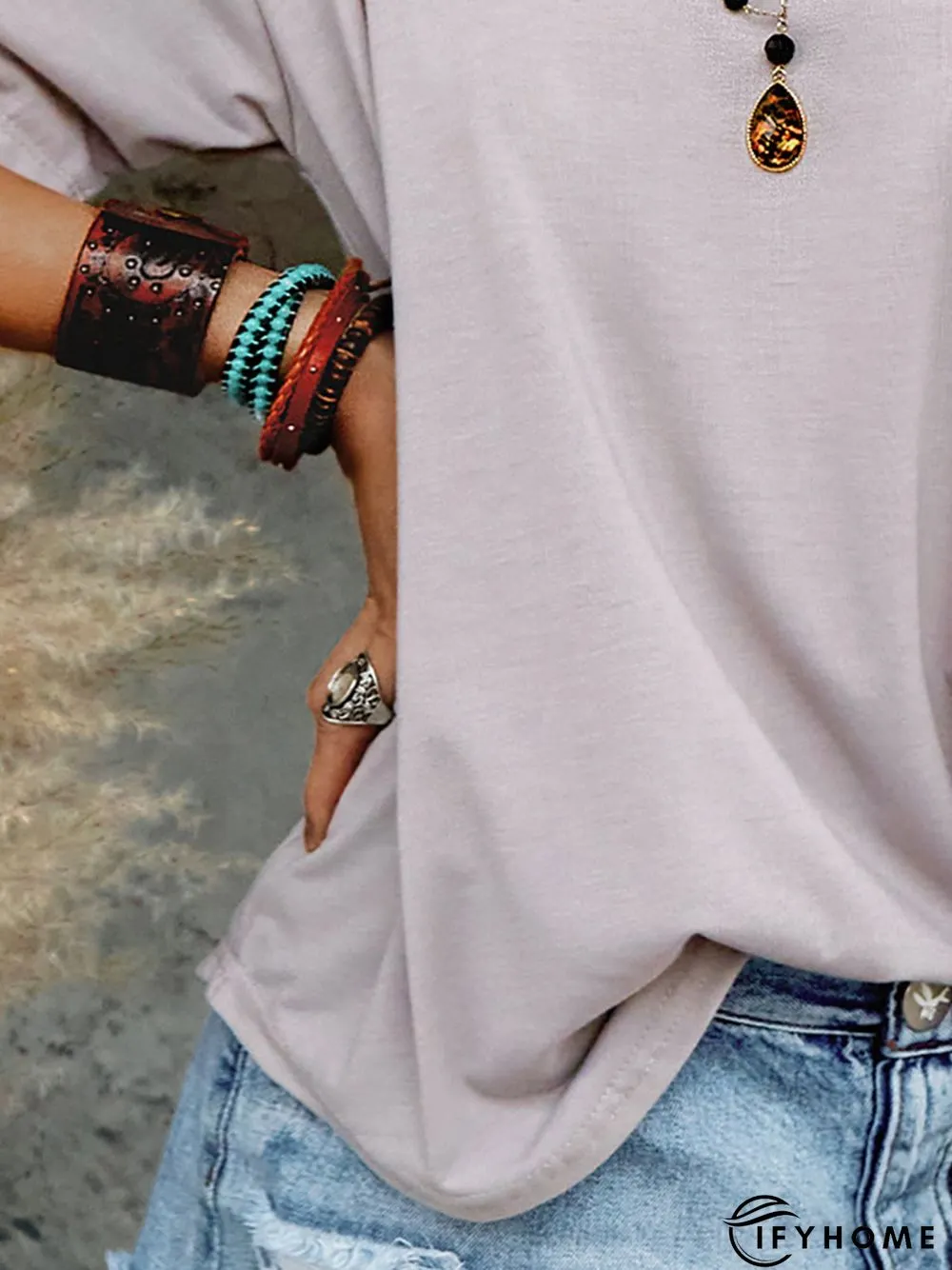 Cotton Holiday Short Sleeve V Neck T-shirt | IFYHOME