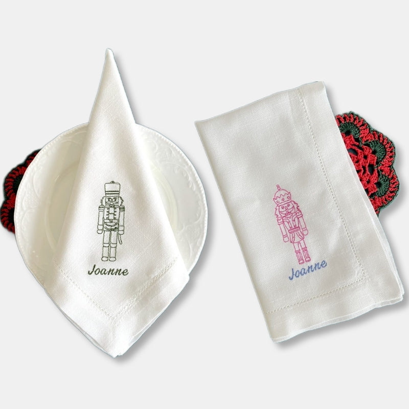 Christmas Custom Name Embroidery Nutcracker Linen Napkin Christmas Gift
