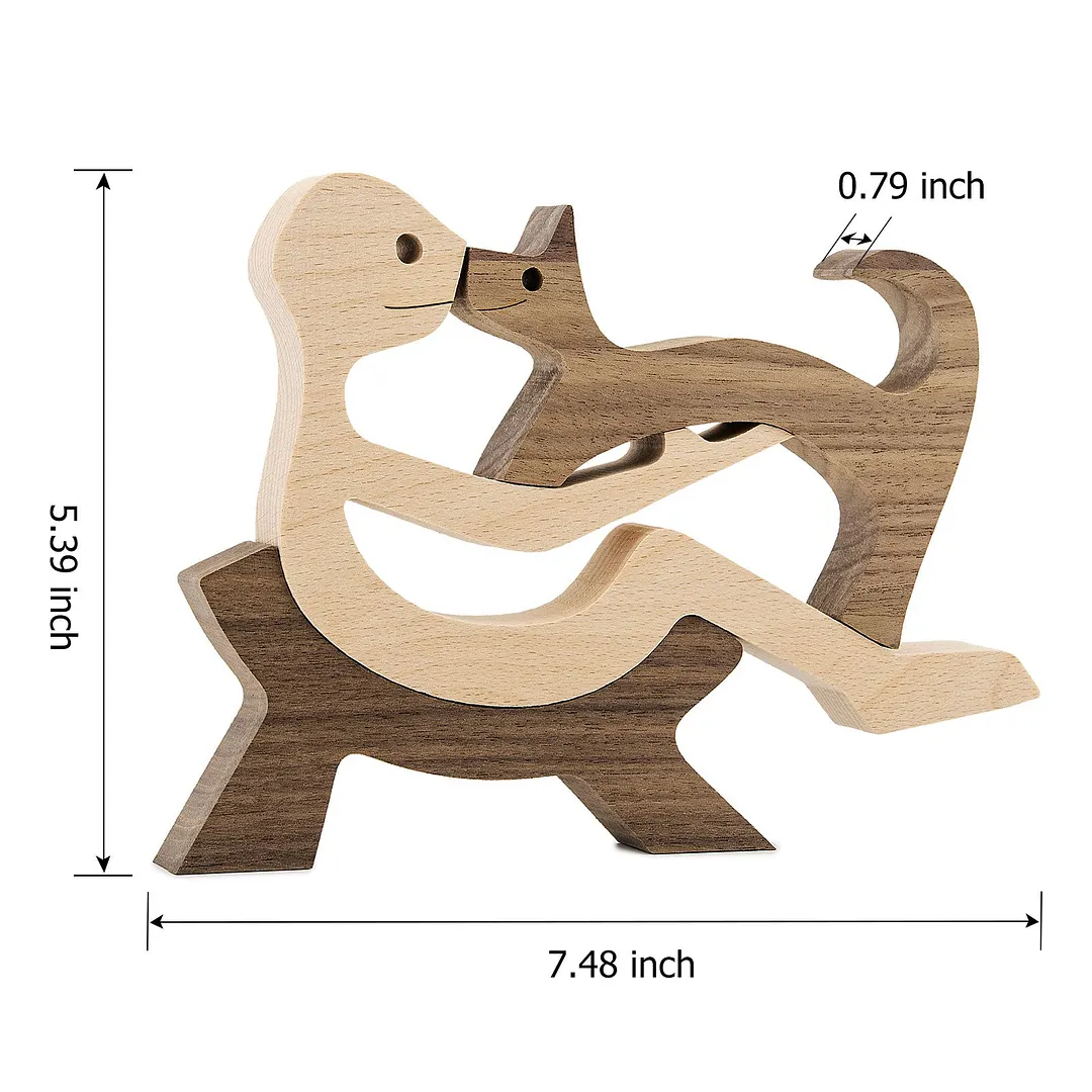 Puppy Family Wood Dog Carving Ornament Christmas Decoration Home Decor Figurine Desktop Table Sculptures For Dog Pet Lover Gifts