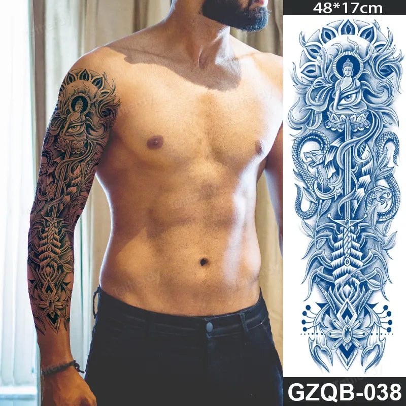 Sdrawing transfer tattoo fake large size full arm tattoo sleeve juice ink long lasting waterproof temporary tattoos men body art
