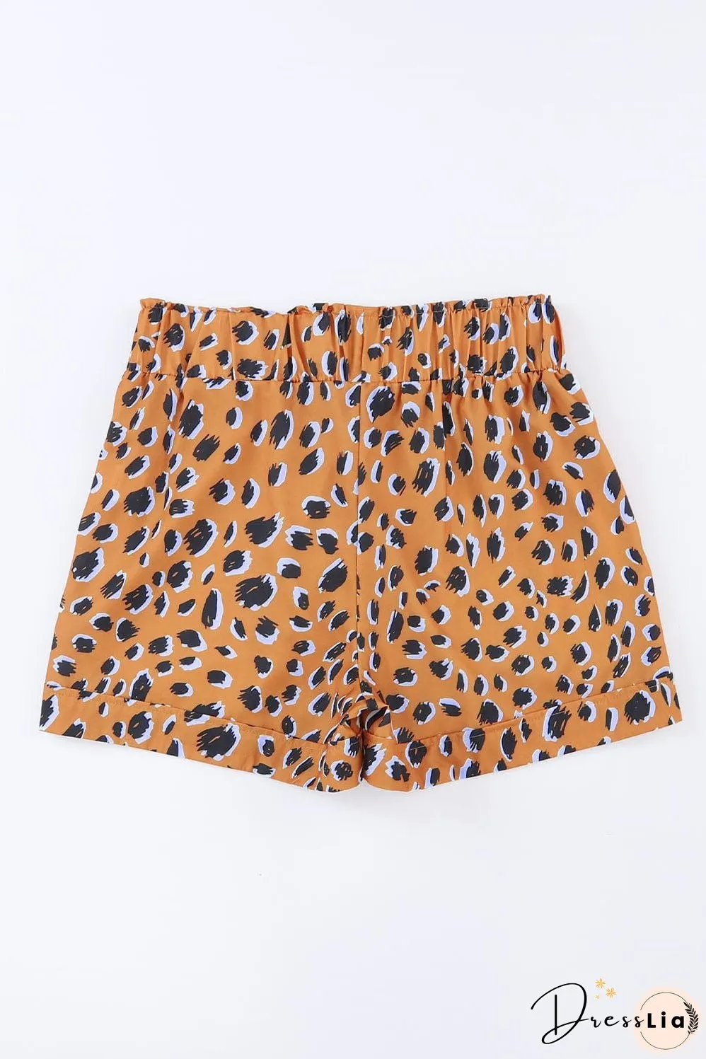 Leopard Print Ruffle Brown Shorts with Elastic Waistband