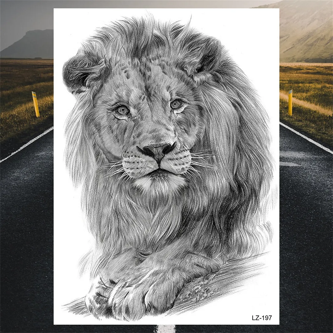 Large Lion Temporary Tattoos For Men Adults Realistic Totem Watercolor Tiger Fake Tattoo Sticker Chest Body Tatoos Waterproof