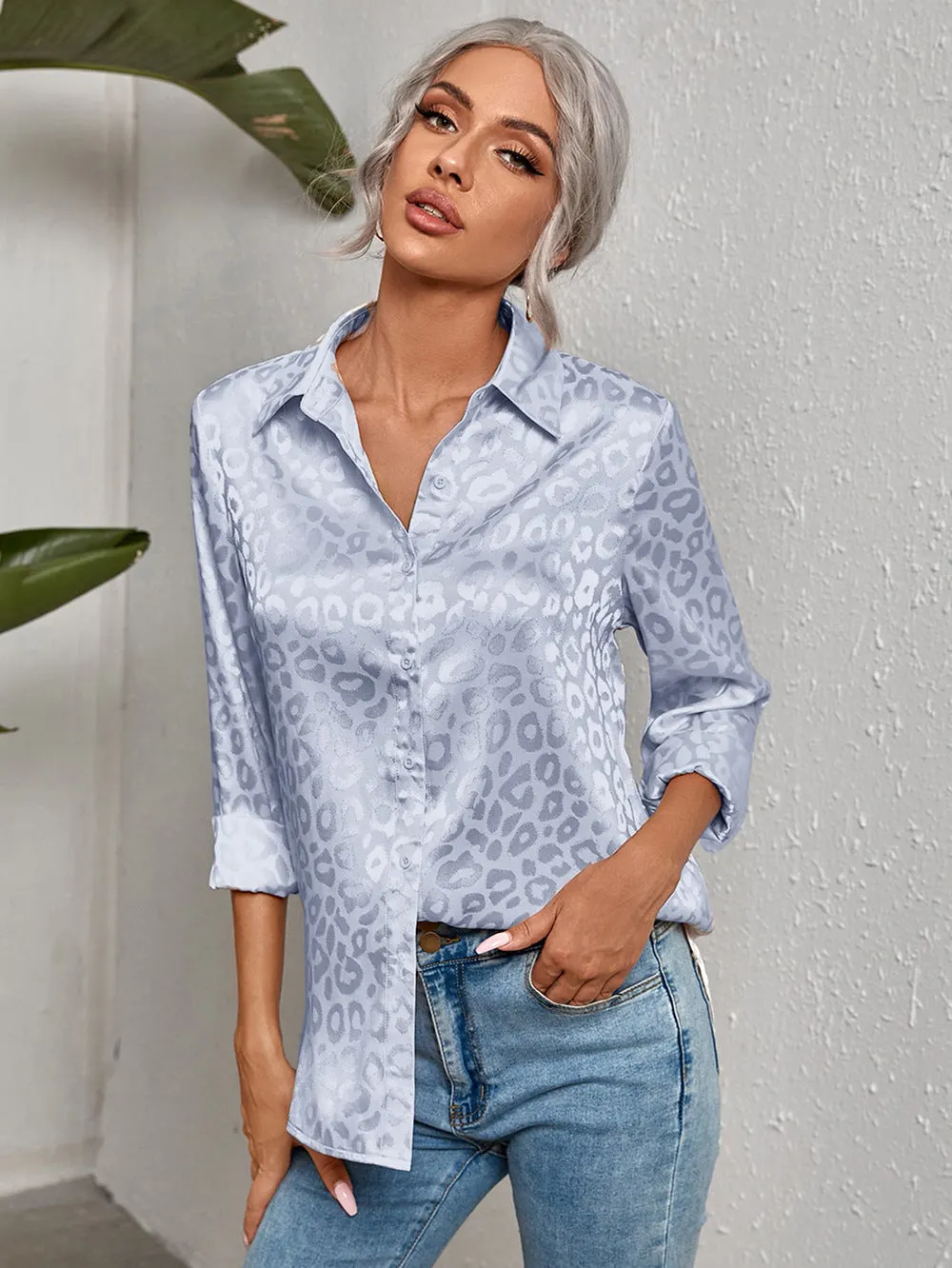 Back to school  Women Leopard Print Luxury Blouse Spring Summer Long Sleeve Lapen Vintage Button Up Shirt Office Lady Satin Tunics Harajuku Top