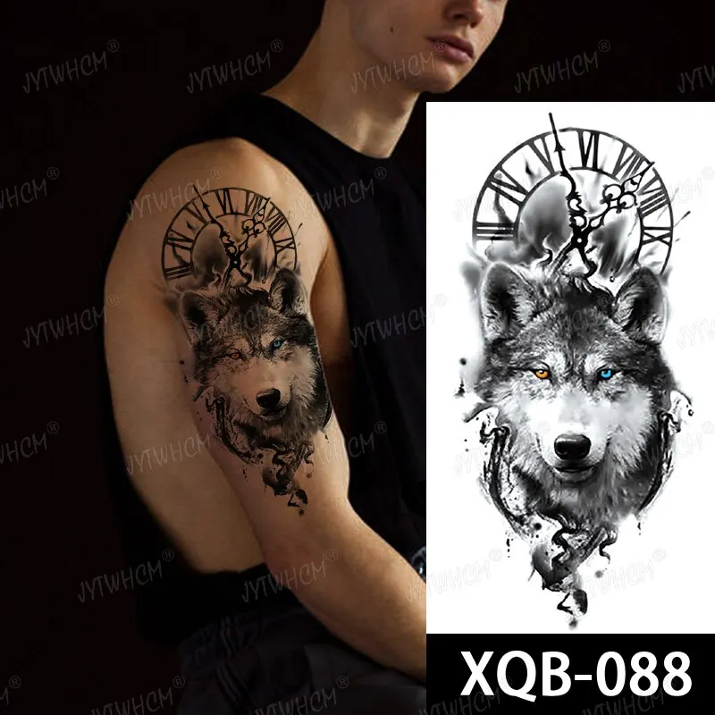 Sdrawing Hot Water Transfer Fake Tattoo Waterproof Temporary Tattoo Sticker For Men Women Wolf Arm Neck Tattoo Flash Tattoo Sleeve