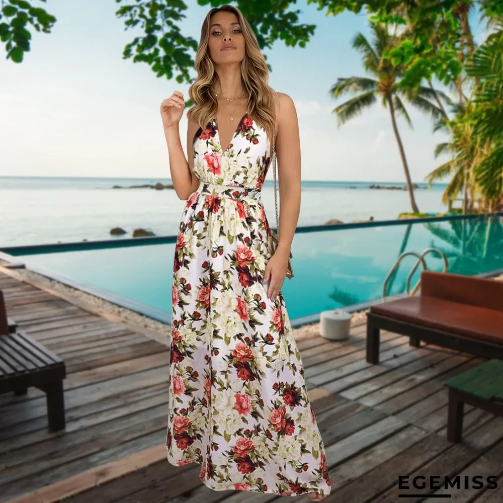 Floral V-neck Suspender Dress | EGEMISS