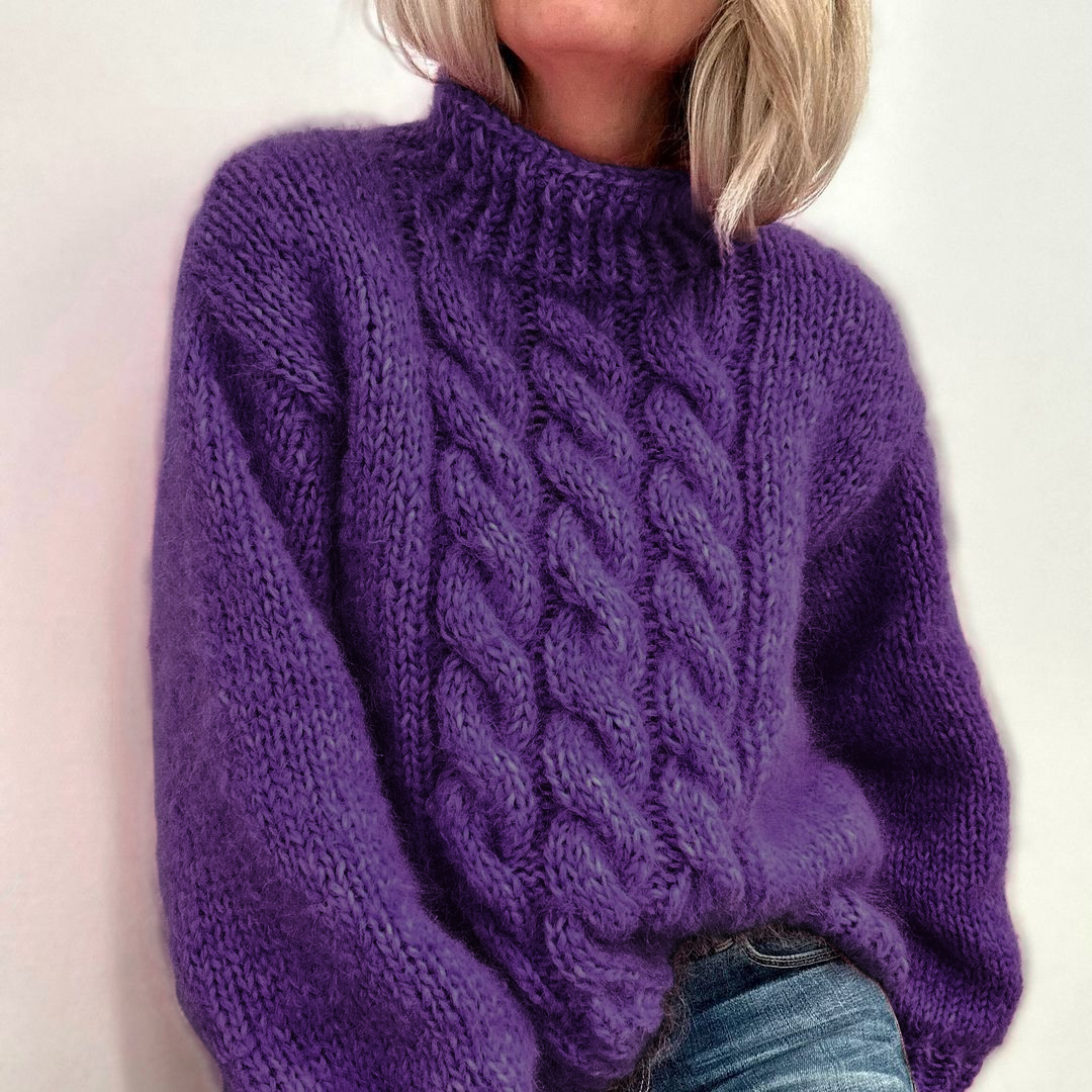 Purple Consciousness Awareness Jacquard Knitting Cozy Turtleneck Sweater