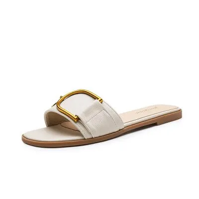 miaoguan New Womens Slippers Leather Square Toe Flats Flip Flops Ladies Slides Summer Sandals Women Shoes Zapatos Fashion Shoes