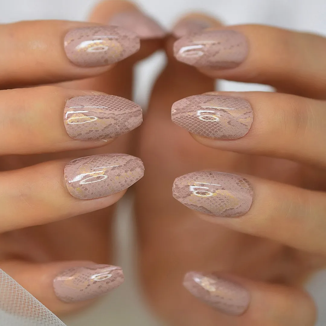 Detachable Medium Coffin Fakw Nails Snakeskin Nails Pre-Design Gelx Nails Tip Nails Stick On Nails Full Cover Nails Wholesale RU-Nail Inspo