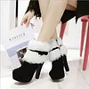 Christmas Red High-heeled Boots And Furry Bow Short Boots